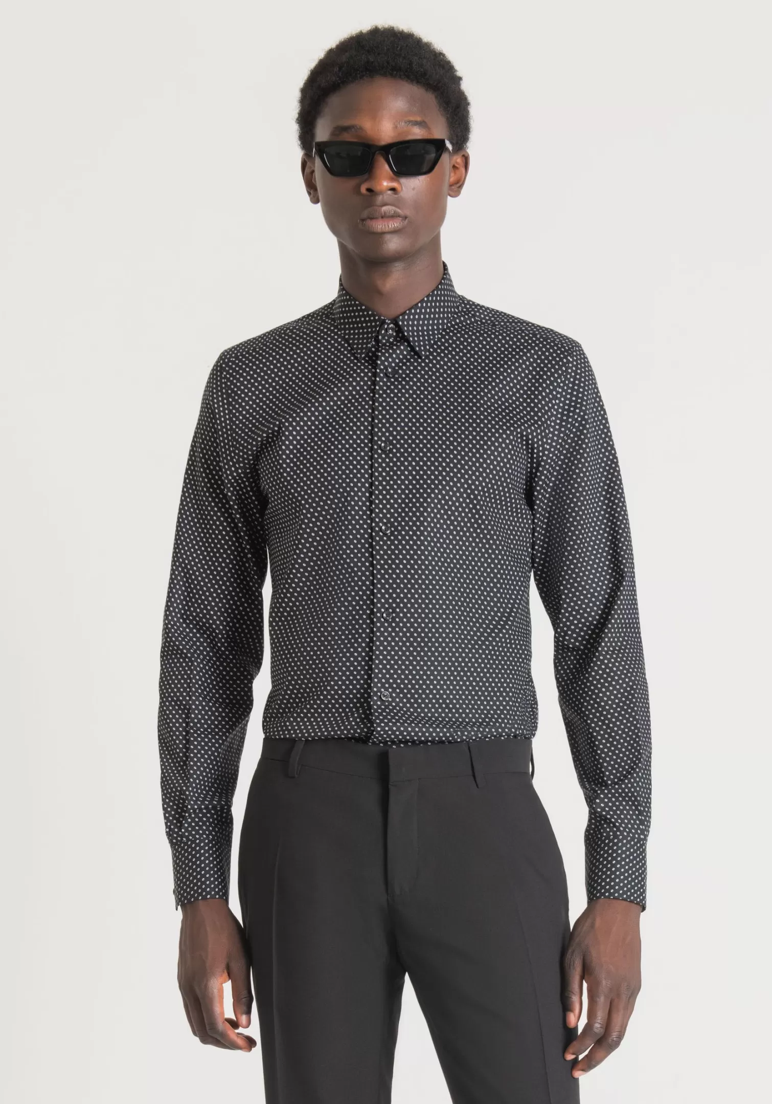 Camicie>Antony Morato Camicia Slim Fit "Napoli" In Puro Cotone Stampato Nero