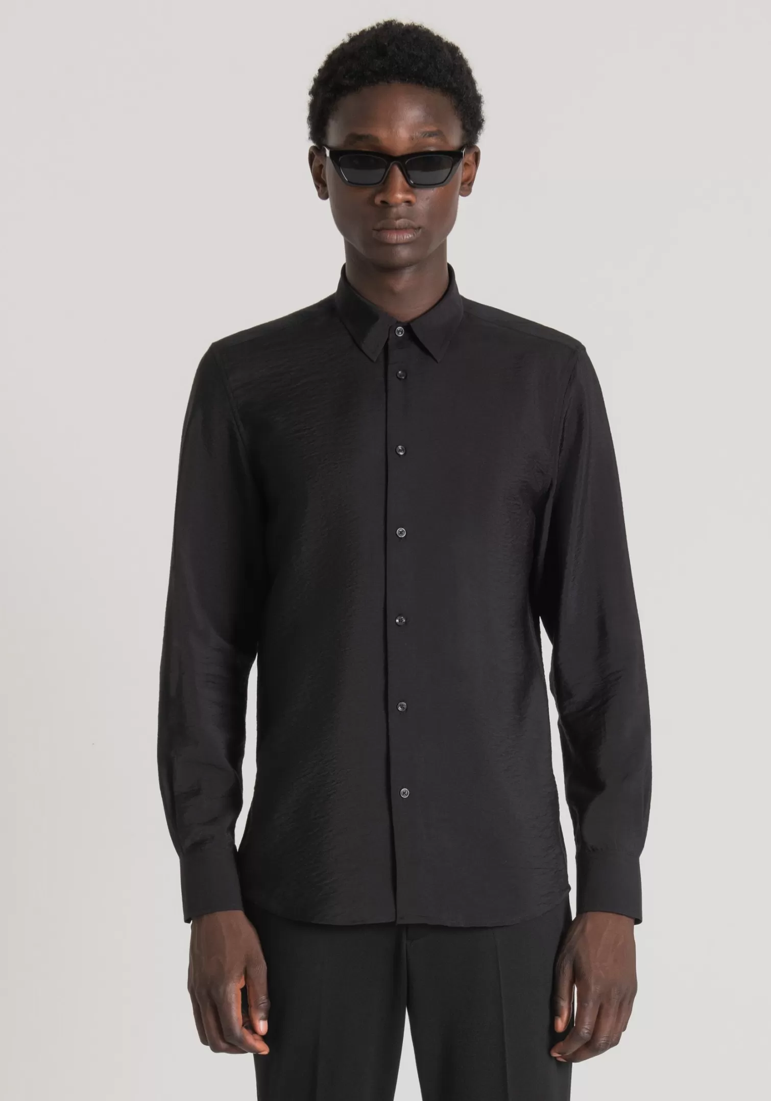 Camicie>Antony Morato Camicia Slim Fit "Napoli" In Tessuto Modal Silky Touch Nero