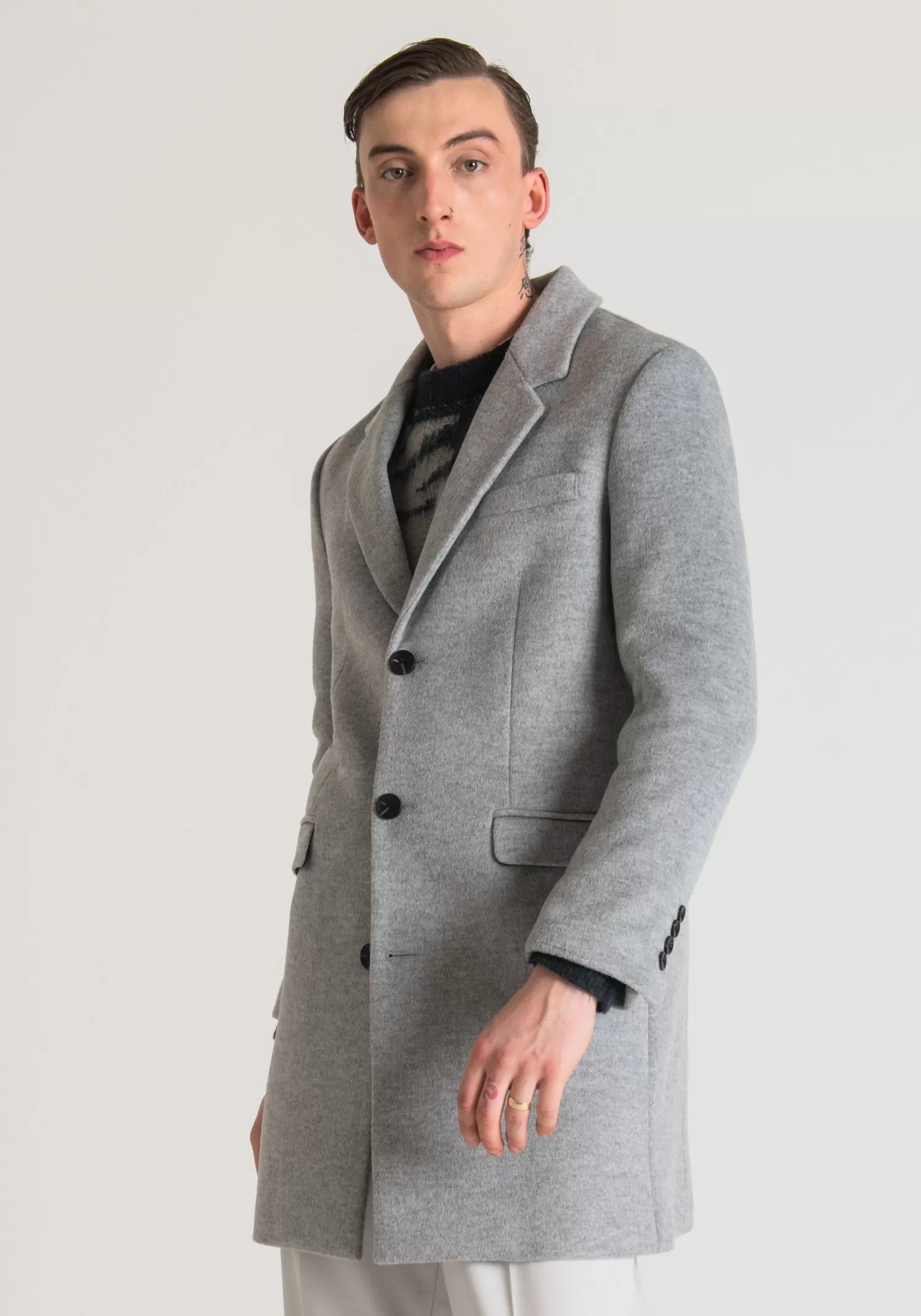 Giubbotti E Cappotti>Antony Morato Cappotto Slim Fit "Russel" In Tessuto Misto Di Viscosa Grigio Melange Medio