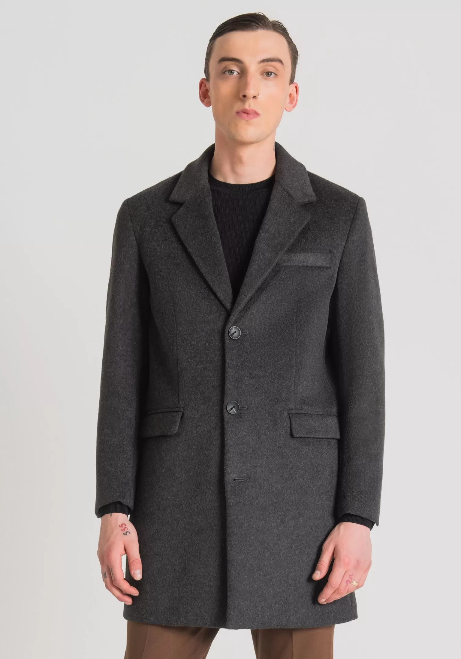 Giubbotti E Cappotti>Antony Morato Cappotto Slim Fit "Russel" In Tessuto Misto Di Viscosa Grigio Melange Scuro