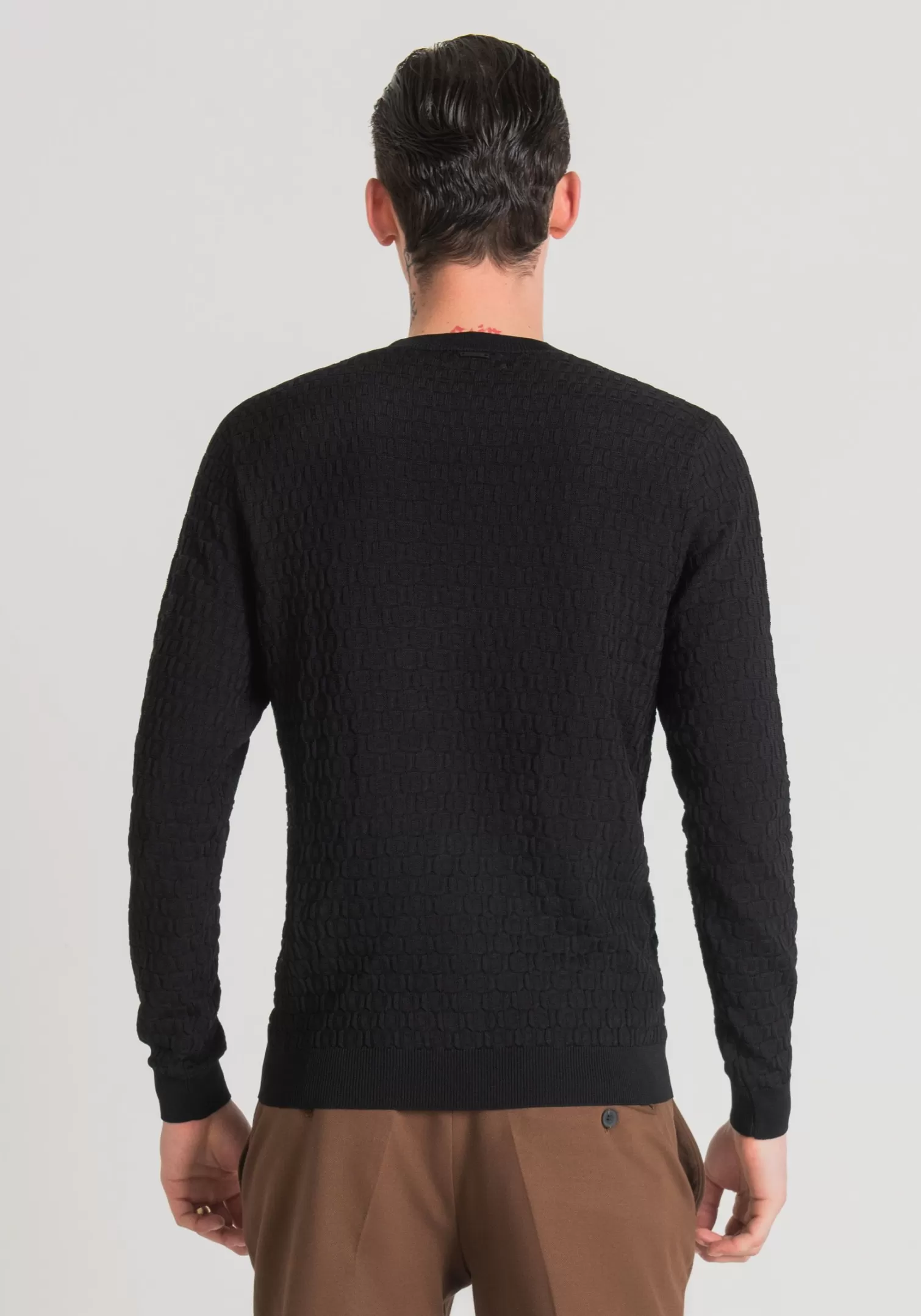 Maglieria>Antony Morato Maglia Regular Fit In Filato Con Motivo Jacquard 3D Nero