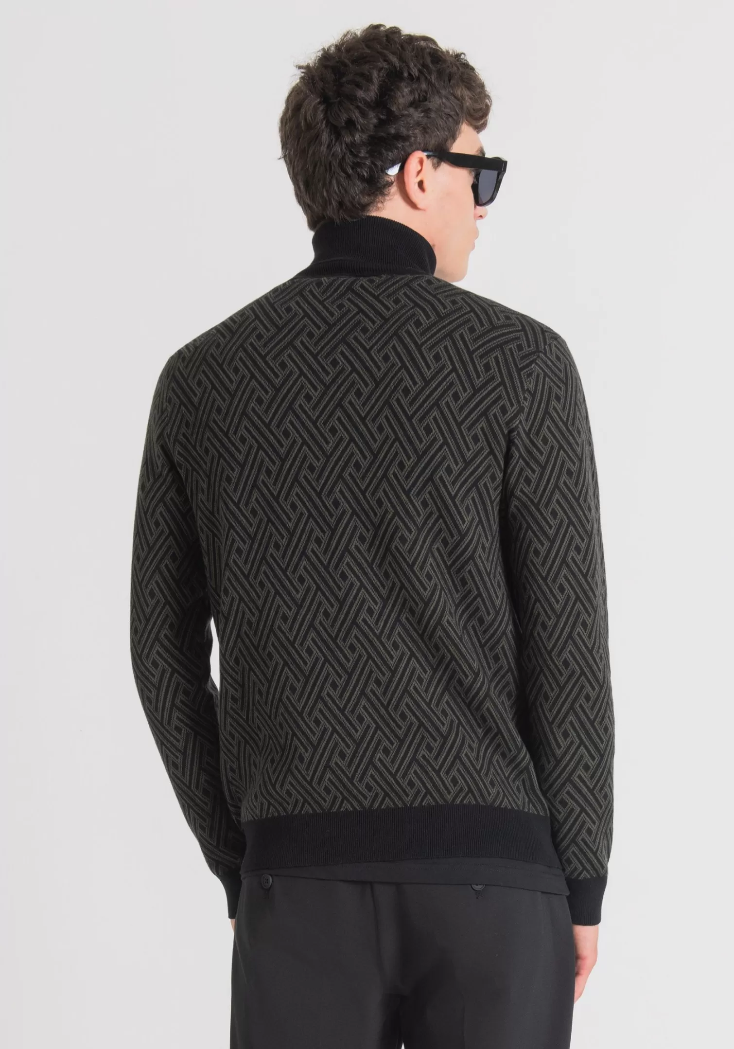 Maglieria>Antony Morato Maglia Regular Fit Puro Cotone Con Motivo Geometrico Verde Militare