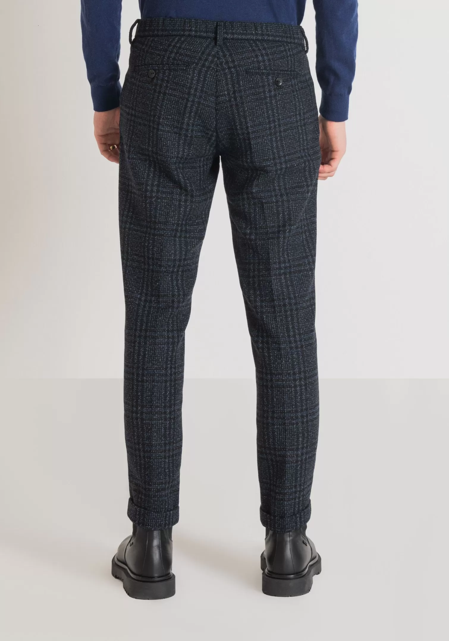 Pantaloni>Antony Morato Pantaloni Carrot Fit "Gustaf" In Misto Lana Motivo Galles Ink Blu