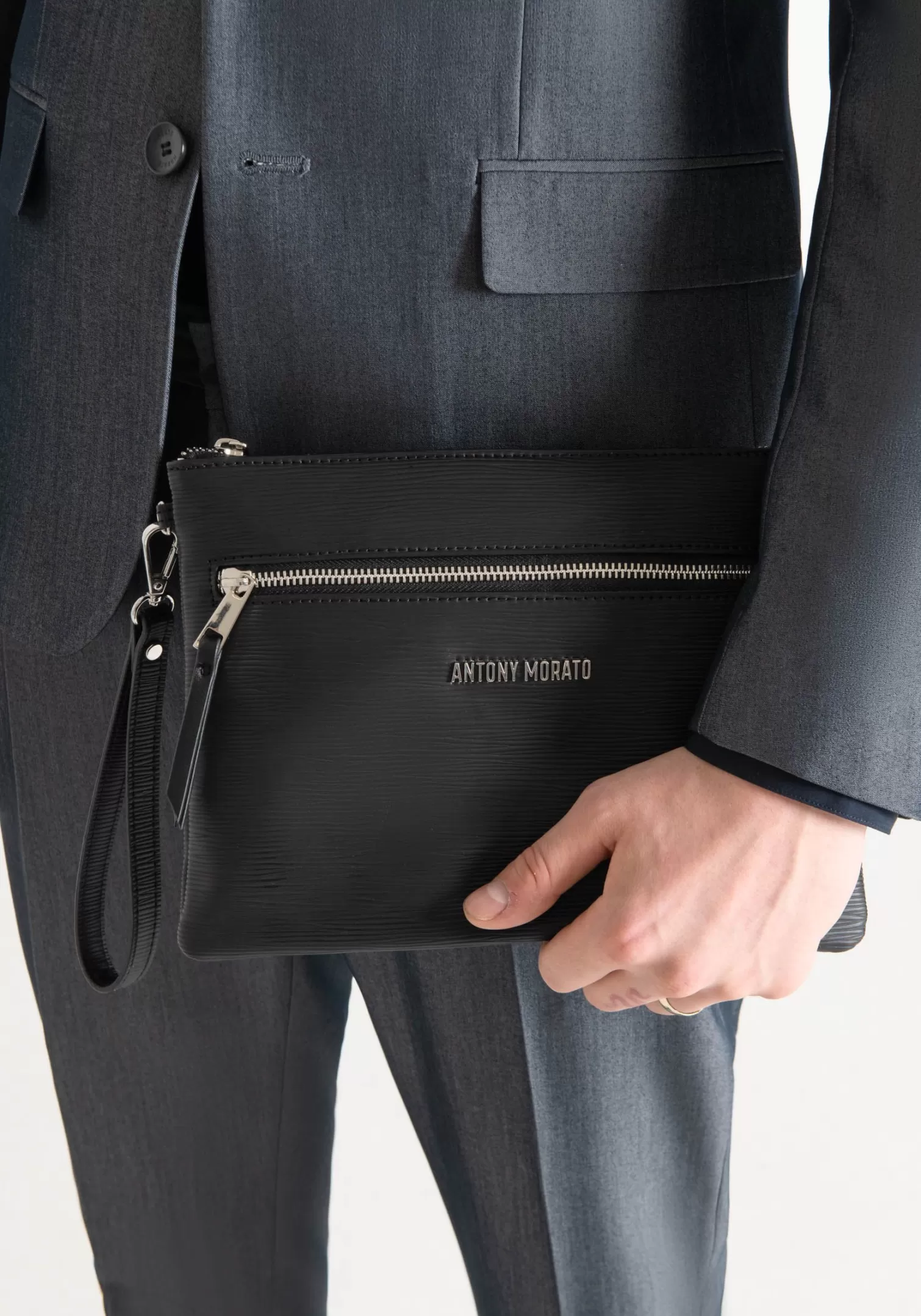 Borse E Marsupi>Antony Morato Pouch In Tessuto Effetto Palmellato Nero