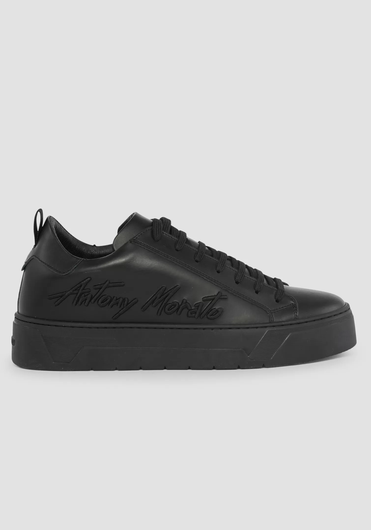 Sneakers>Antony Morato Sneaker Bassa "Flare" In 100% Pelle Con Logo Laterale Nero