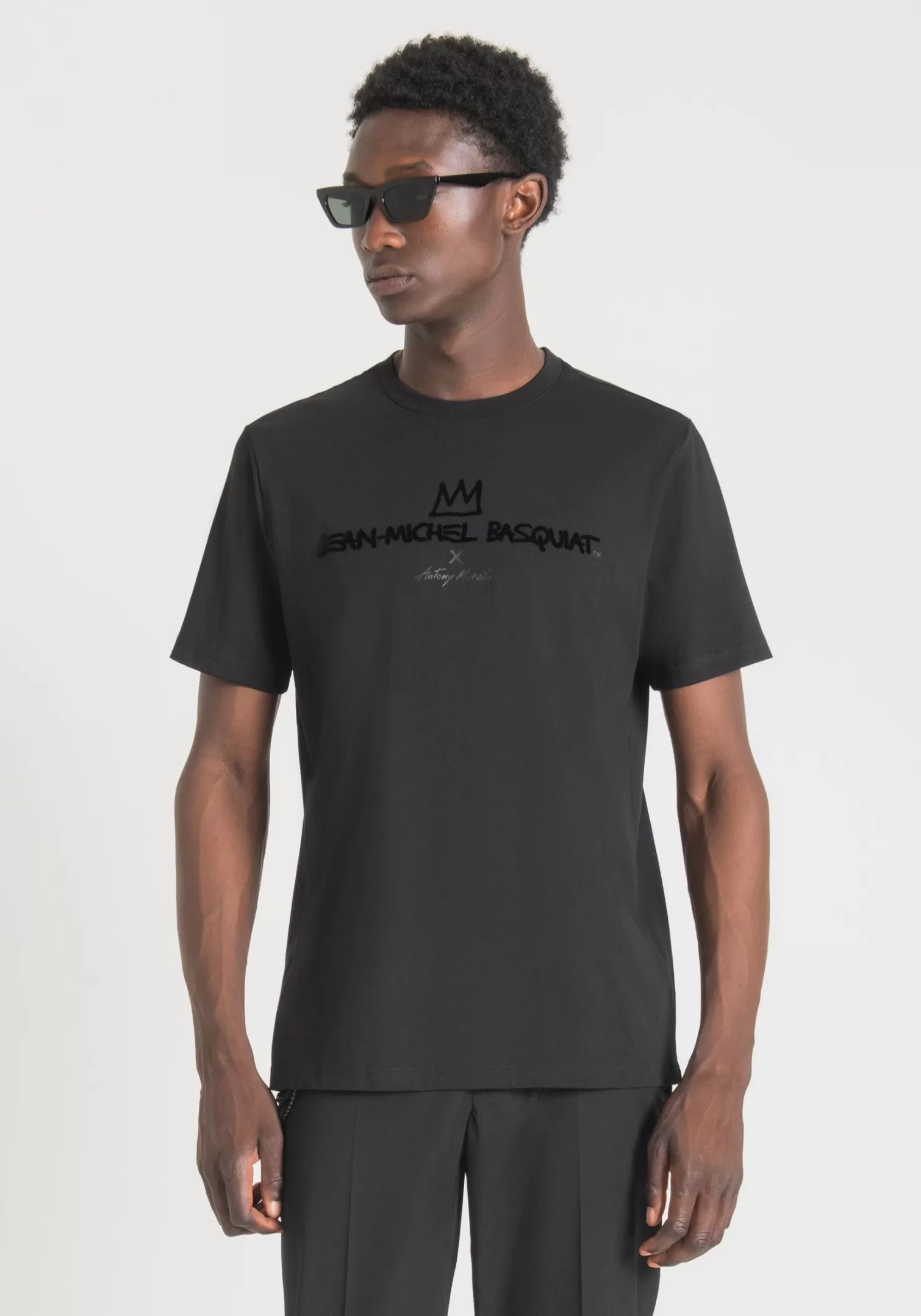 T-Shirts E Polo>Antony Morato T-Shirt Regular Fit 100% Cotone Con Stampa Basquiat Nero