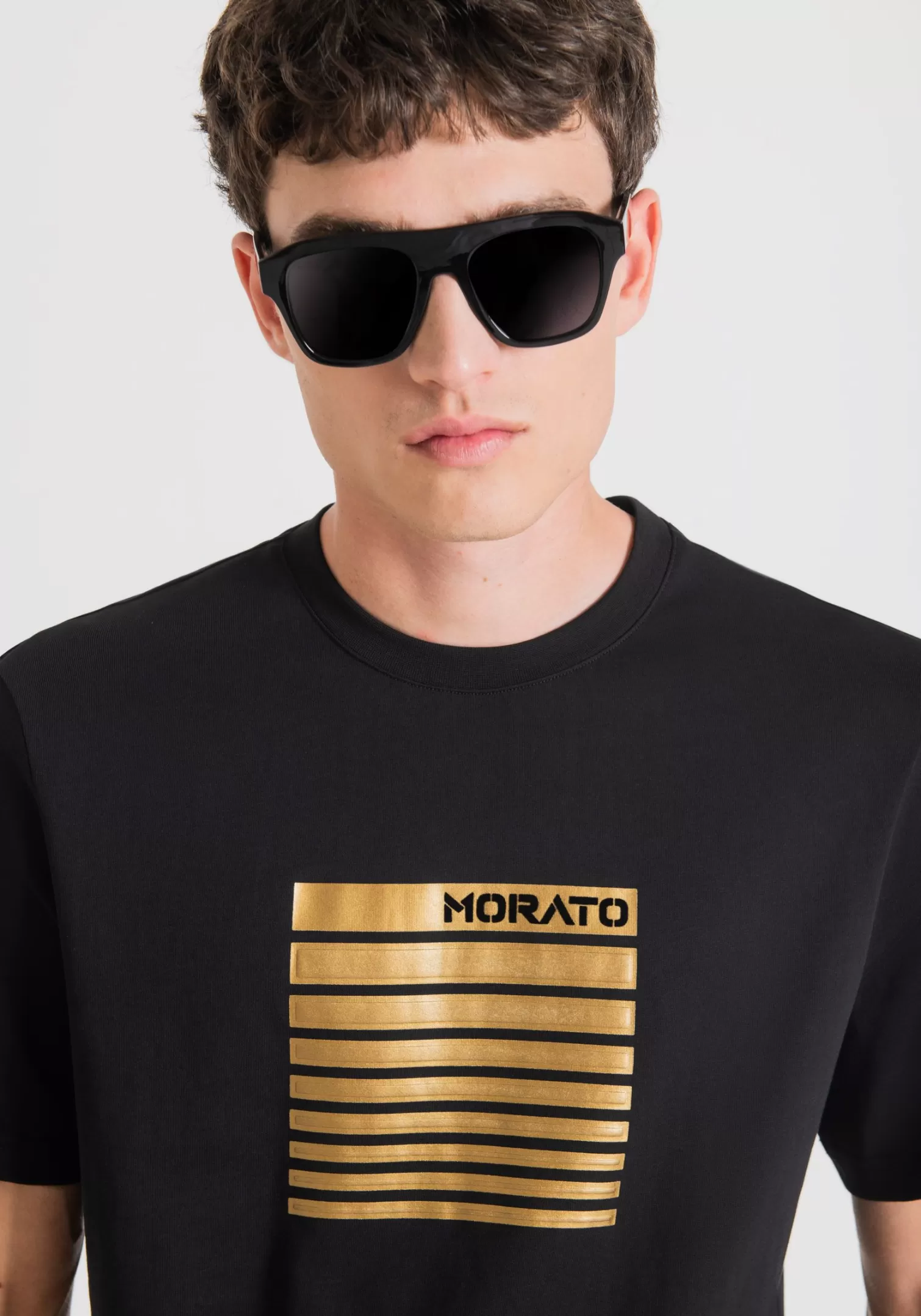 T-Shirts E Polo>Antony Morato T-Shirt Regular Fit In 100% Cotone Con Stampa Flock Nero