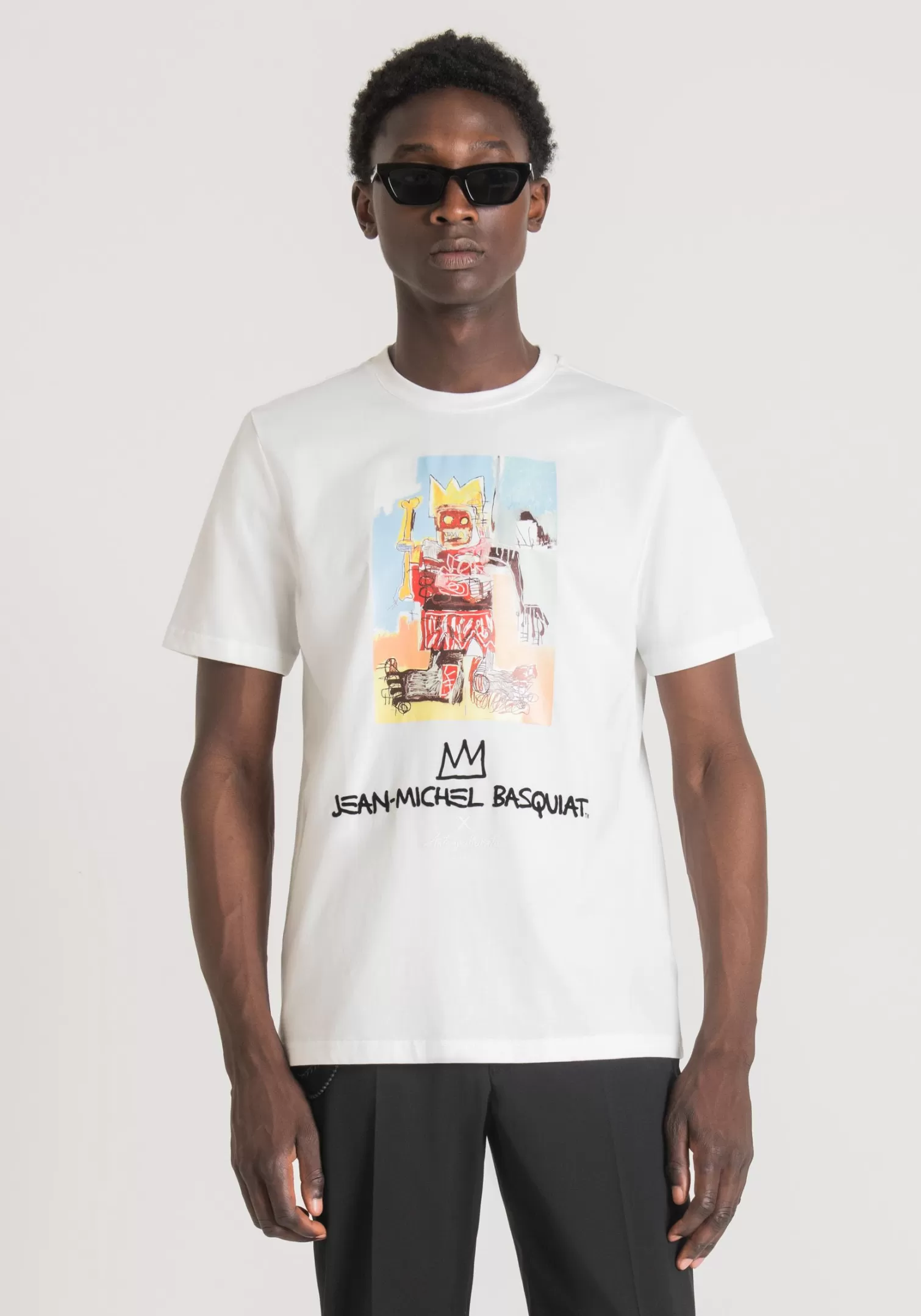 T-Shirts E Polo>Antony Morato T-Shirt Regular Fit In Cotone Con Stampa Basquiat Crema