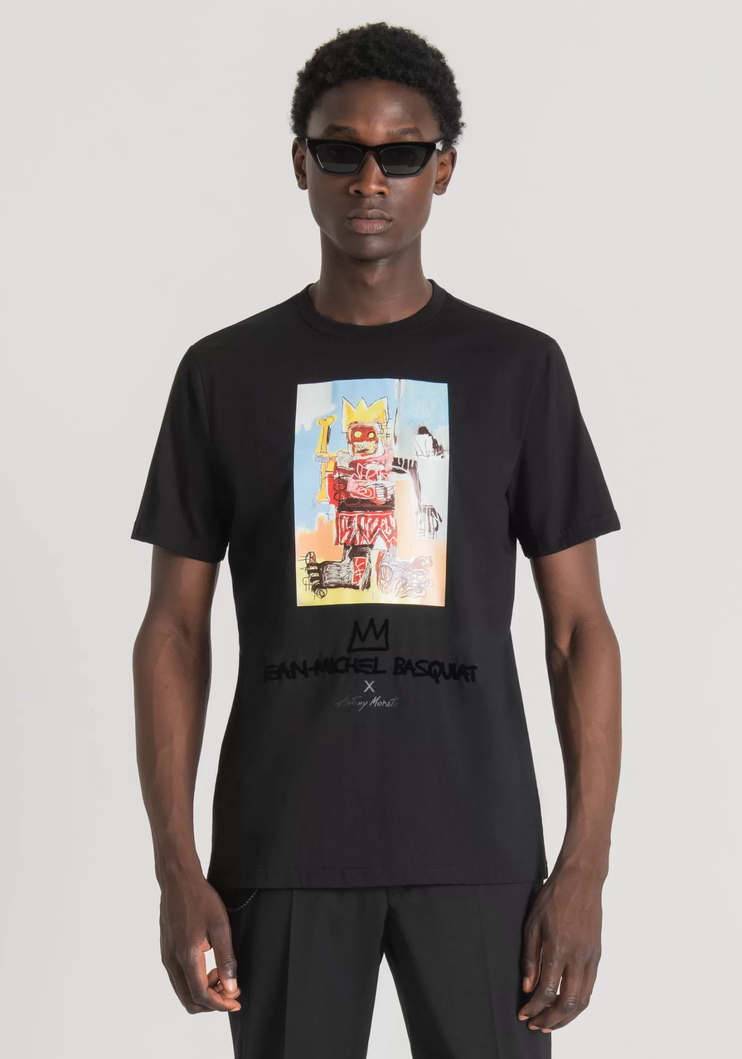 T-Shirts E Polo>Antony Morato T-Shirt Regular Fit In Cotone Con Stampa Basquiat Nero