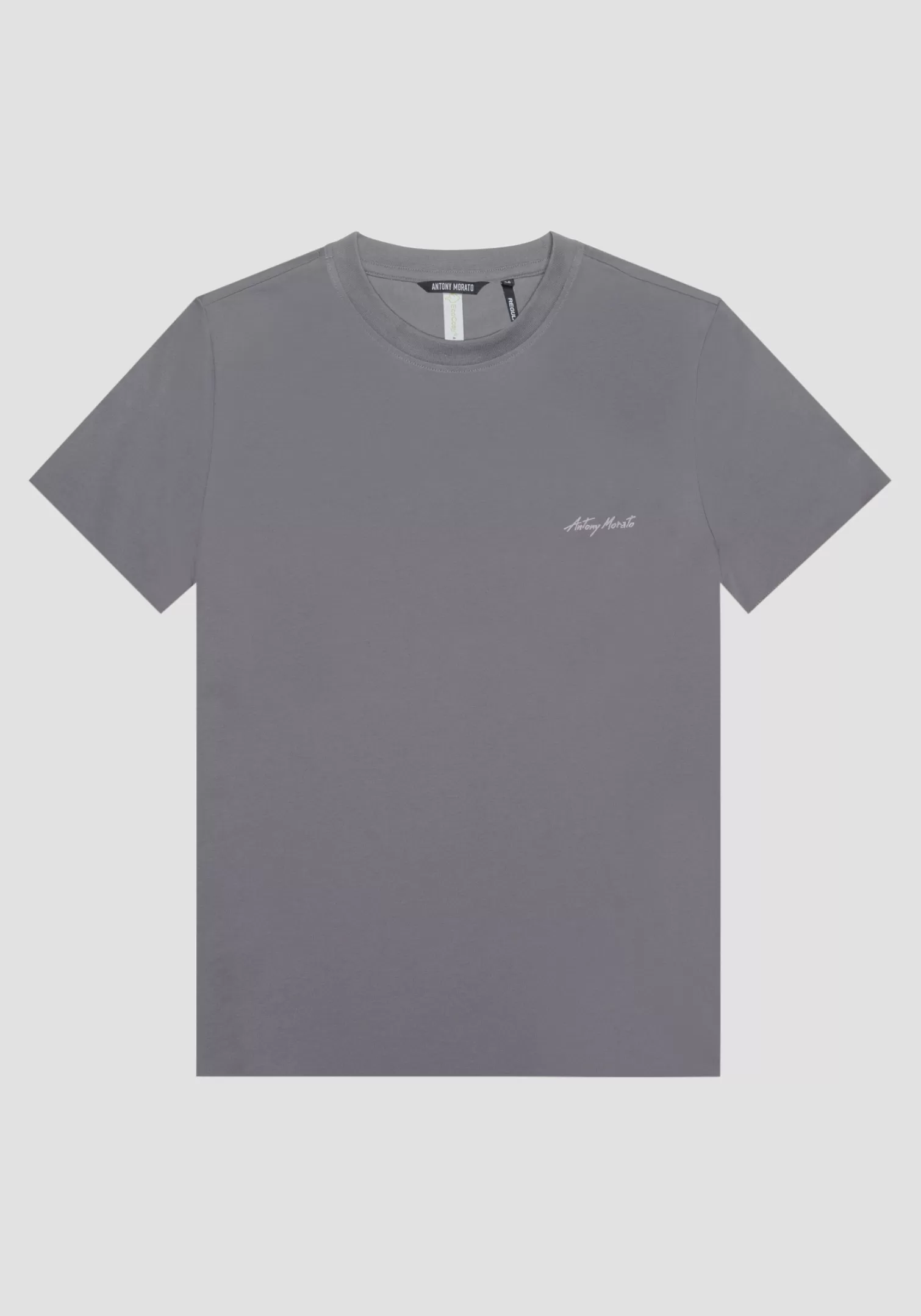 T-Shirts E Polo>Antony Morato T-Shirt Regular Fit In Viscosa Sostenibile Con Stampa Logo Antracite