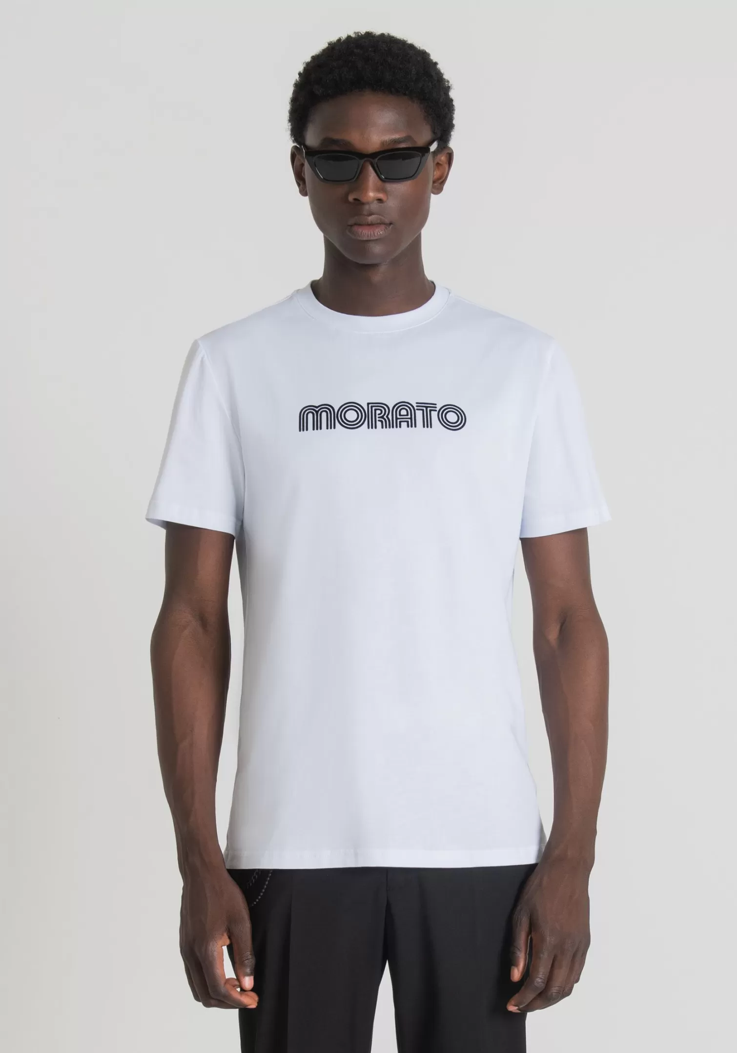 T-Shirts E Polo>Antony Morato T-Shirt Slim Fit In 100% Cotone Con Stampa Logo Bianco