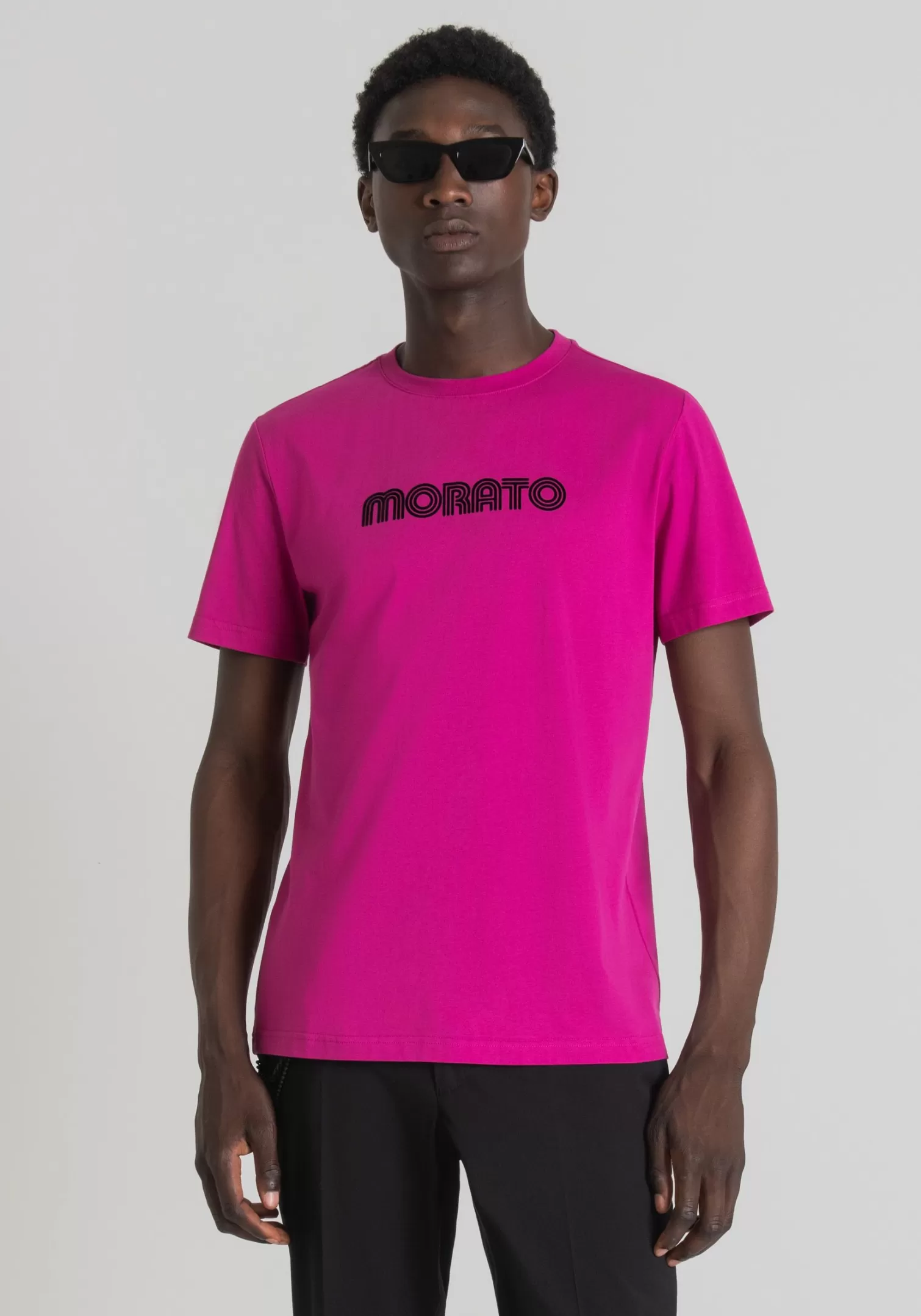 T-Shirts E Polo>Antony Morato T-Shirt Slim Fit In 100% Cotone Con Stampa Logo Magenta