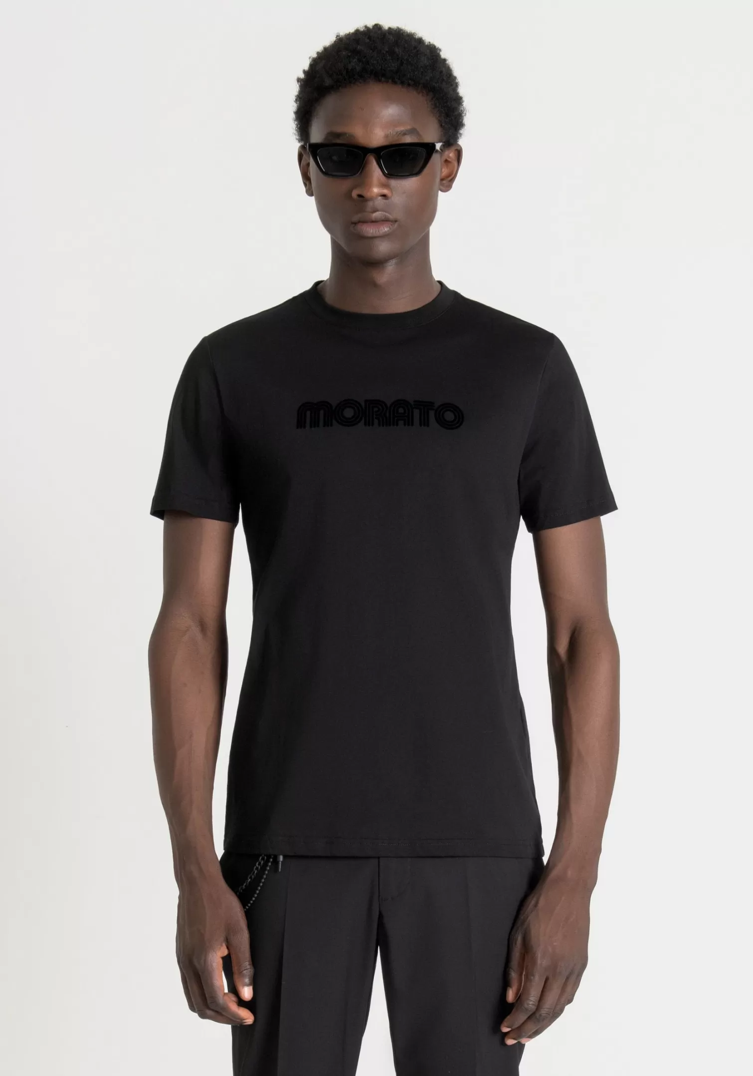 T-Shirts E Polo>Antony Morato T-Shirt Slim Fit In 100% Cotone Con Stampa Logo Nero