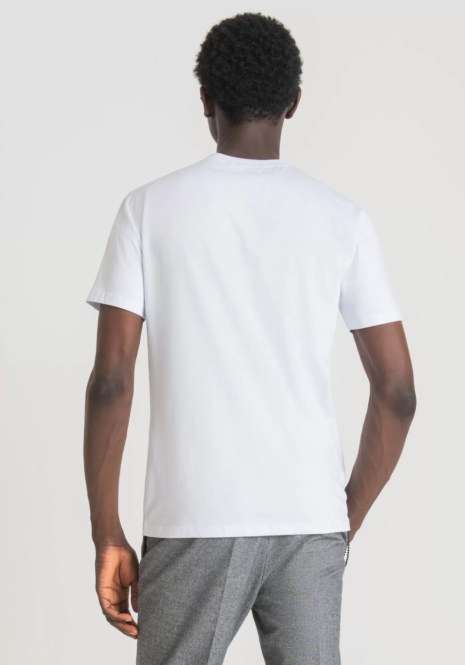 T-Shirts E Polo>Antony Morato T-Shirt Slim Fit In Puro Cotone Con Stampa Frontale Bianco