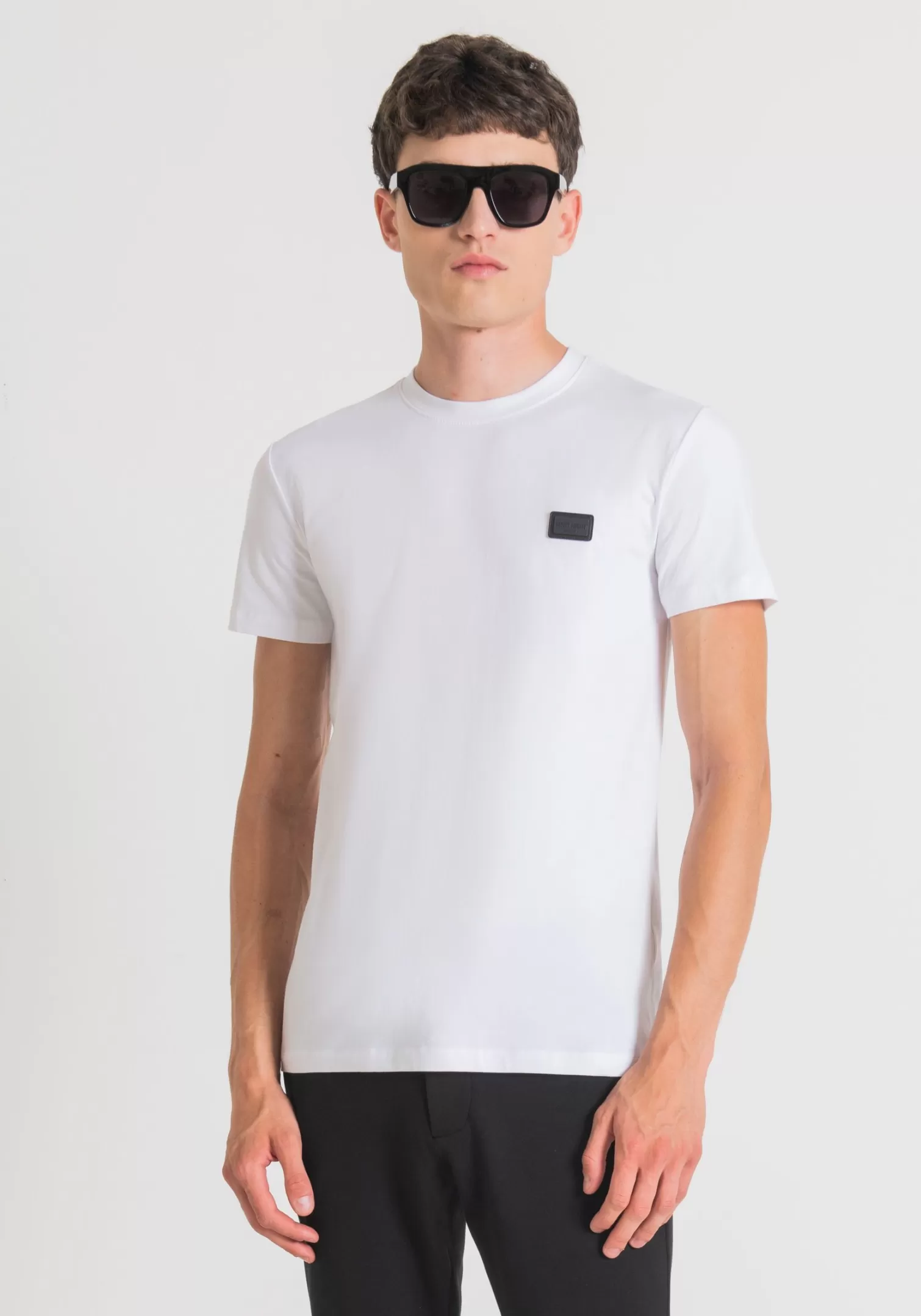 T-Shirts E Polo>Antony Morato T-Shirt Super Slim Fit Con Taschino In Similpelle Bianco